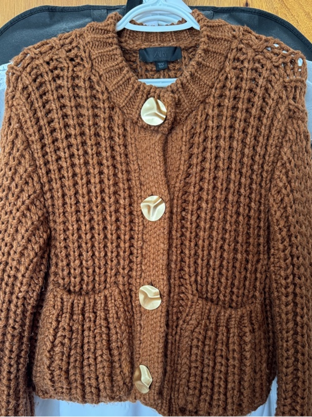 Zara Knit Cardigan with Large Gold Buttons & Pockets